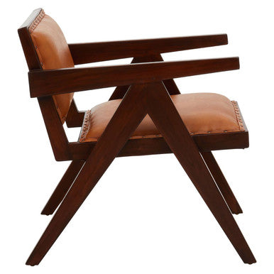 Inca Tan Leather And Teak Frame Dining Chair