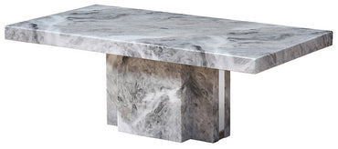 Grey Marble Top Coffee Table with Pedestal Base and Silver Metal Trim | Saronno