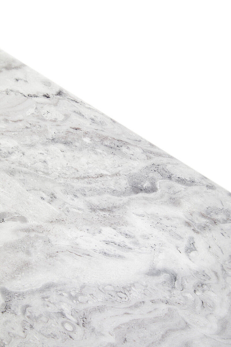 Grey Marble Top Coffee Table with Pedestal Base and Silver Metal Trim | Saronno