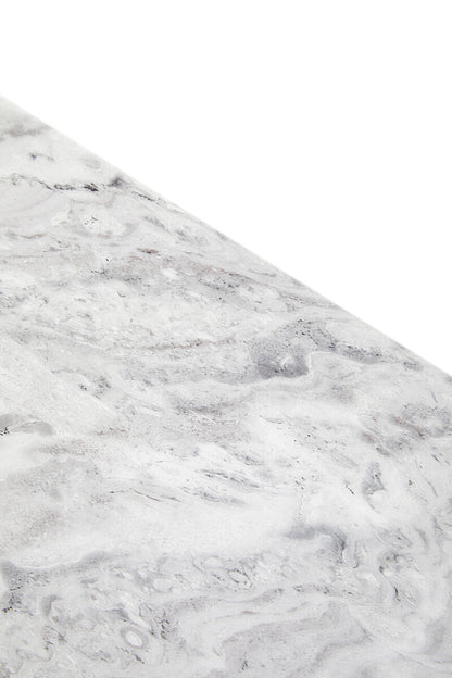 Grey Marble Top Coffee Table with Pedestal Base and Silver Metal Trim | Saronno