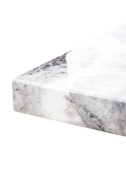 Grey Marble Top Coffee Table with Pedestal Base and Silver Metal Trim | Saronno