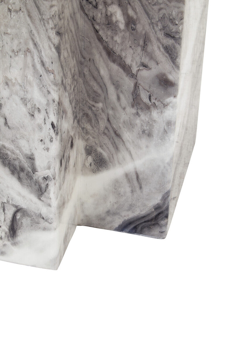 Grey Marble Top Coffee Table with Pedestal Base and Silver Metal Trim | Saronno