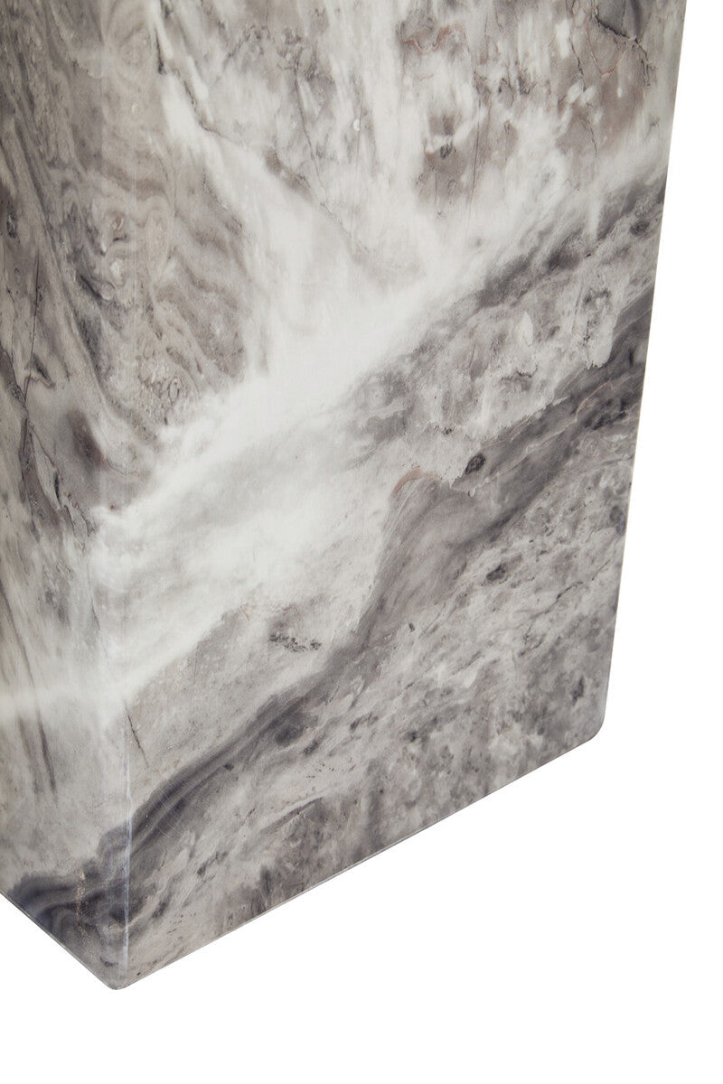 Grey Marble Top Coffee Table with Pedestal Base and Silver Metal Trim | Saronno