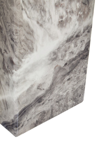 Grey Marble Top Coffee Table with Pedestal Base and Silver Metal Trim | Saronno
