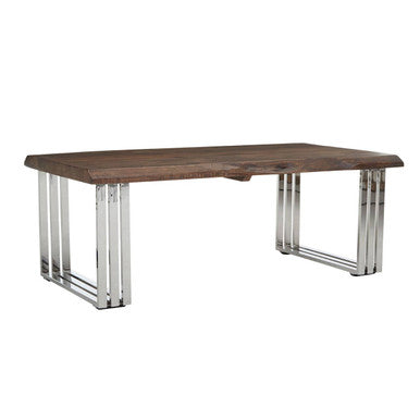 Natural Wood Top Coffee Table with Silver Stainless Steel Looped Base | Hampstead