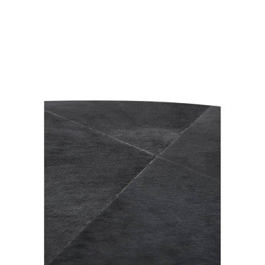 Black Hair-On-Hide Leather Round Top Coffee Table with Geometric Gold Metal Frame | Kensington Townhouse