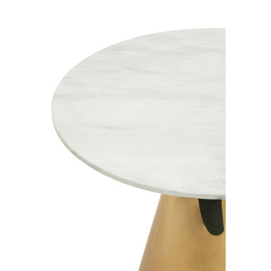 White Marble Top Round Dining Table with Gold Finish Conical Base | Azalea