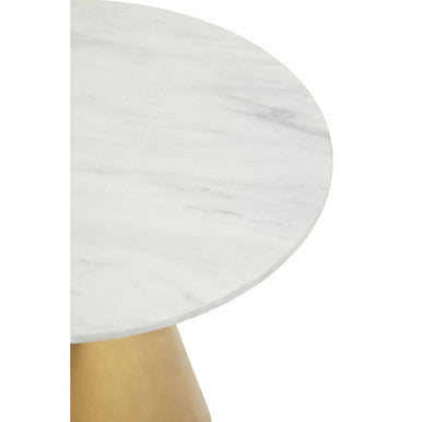 White Marble Top Round Dining Table with Gold Finish Conical Base | Azalea