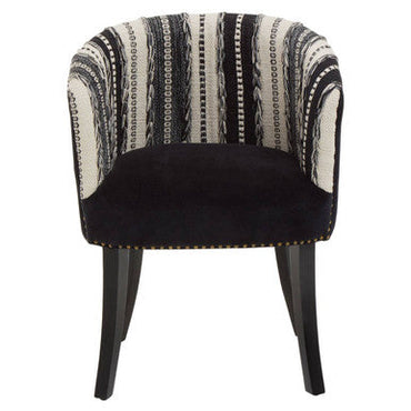 Cefena Black and White Velvet Chair with Stud Detail