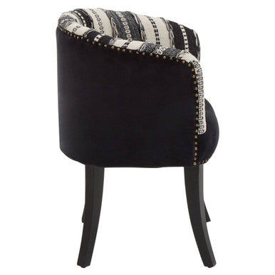 Cefena Black and White Velvet Chair with Stud Detail