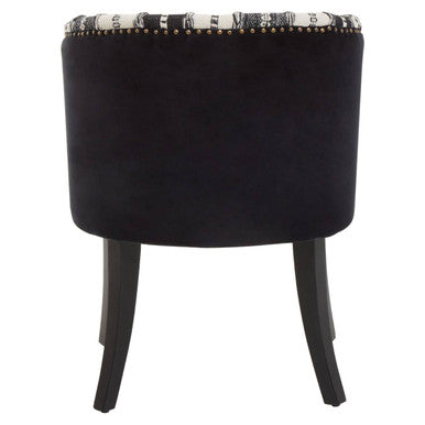 Cefena Black and White Velvet Chair with Stud Detail