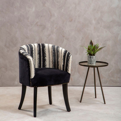 Cefena Black and White Velvet Chair with Stud Detail