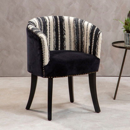 Cefena Black and White Velvet Chair with Stud Detail