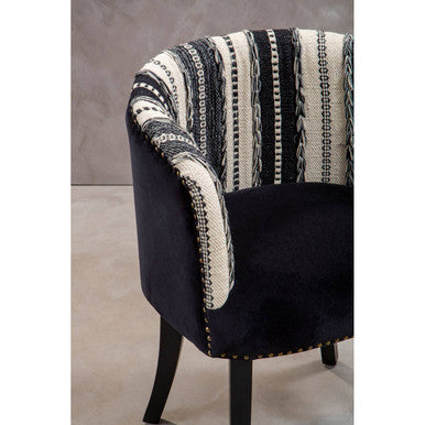 Cefena Black and White Velvet Chair with Stud Detail