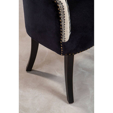 Cefena Black and White Velvet Chair with Stud Detail