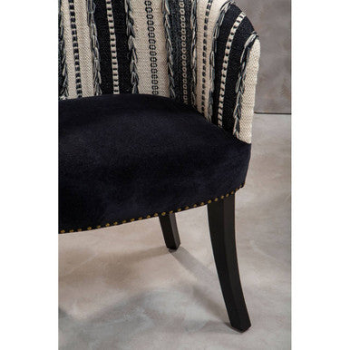 Cefena Black and White Velvet Chair with Stud Detail