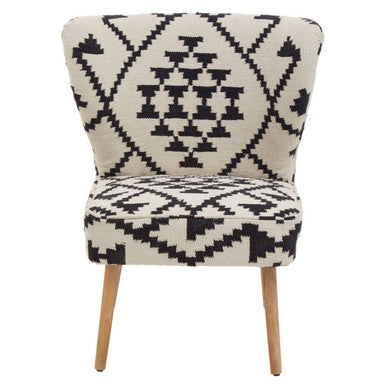 Cefena Black And White Fabric Mango Wood Chair With Wingback Design