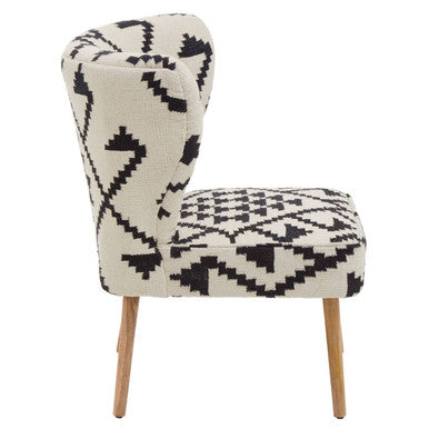 Cefena Black And White Fabric Mango Wood Chair With Wingback Design