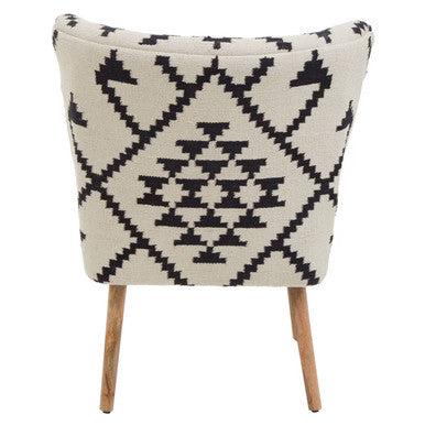 Cefena Black And White Fabric Mango Wood Chair With Wingback Design