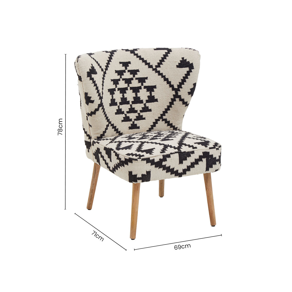 Cefena Black And White Fabric Mango Wood Chair With Wingback Design