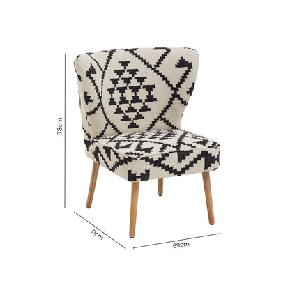 Cefena Black And White Fabric Mango Wood Chair With Wingback Design