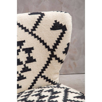 Cefena Black And White Fabric Mango Wood Chair With Wingback Design