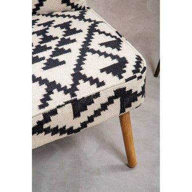 Cefena Black And White Fabric Mango Wood Chair With Wingback Design
