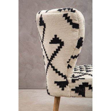 Cefena Black And White Fabric Mango Wood Chair With Wingback Design