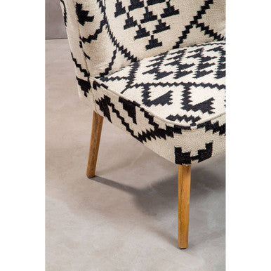 Cefena Black And White Fabric Mango Wood Chair With Wingback Design