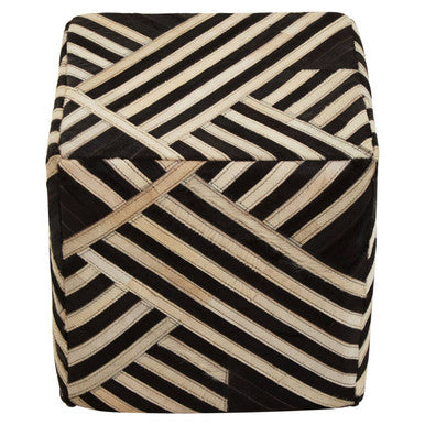 Safira Bosie Black And White Stripe Leather Pouffe