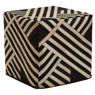 Safira Bosie Black And White Stripe Leather Pouffe