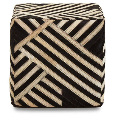 Safira Bosie Black And White Stripe Leather Pouffe