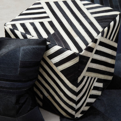 Safira Bosie Black And White Stripe Leather Pouffe