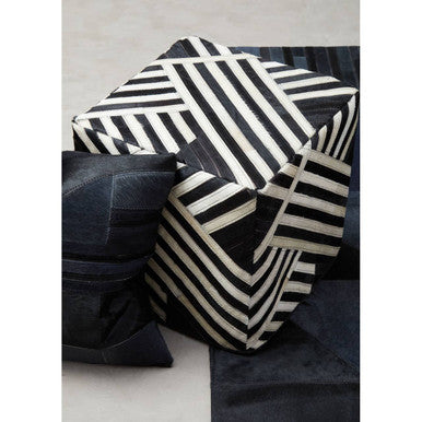 Safira Bosie Black And White Stripe Leather Pouffe