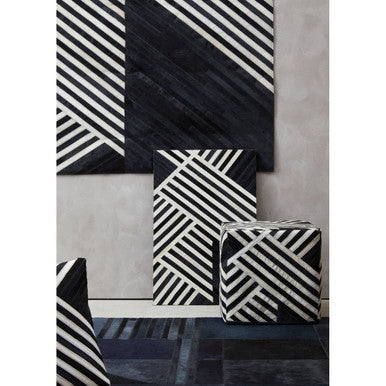Safira Bosie Black And White Stripe Leather Pouffe