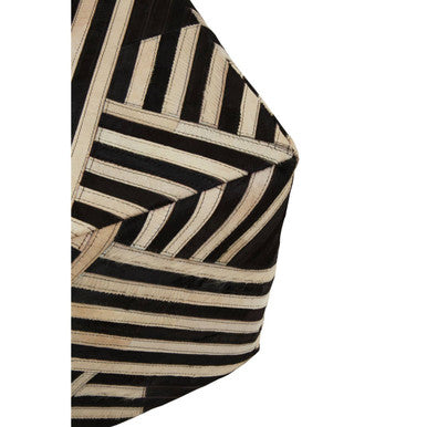 Safira Bosie Black And White Stripe Leather Pouffe
