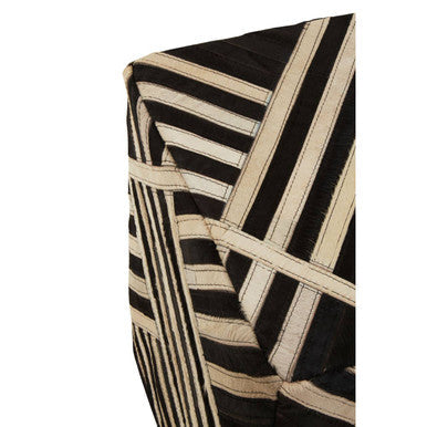 Safira Bosie Black And White Stripe Leather Pouffe