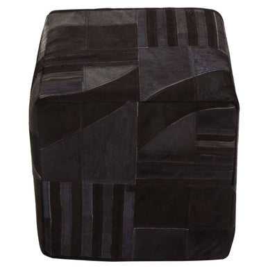 Bosie Black and Grey Deco Hair on Leather Pouffe | Safira