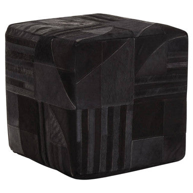 Bosie Black and Grey Deco Hair on Leather Pouffe | Safira