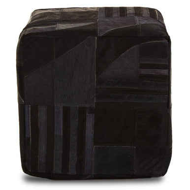 Bosie Black and Grey Deco Hair on Leather Pouffe | Safira