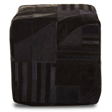 Safira Bosie Black And Grey Leather Deco Hair On Leather Pouffe