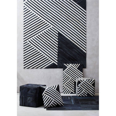 Bosie Black and Grey Deco Hair on Leather Pouffe | Safira
