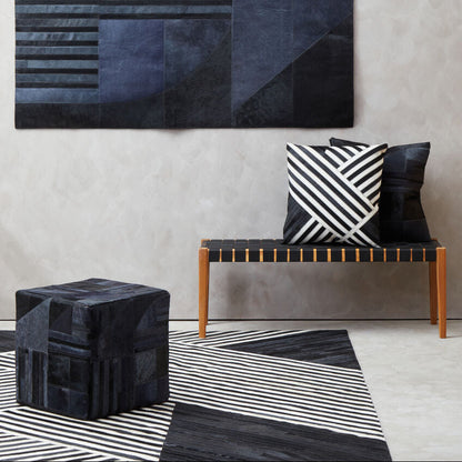 Bosie Black and Grey Deco Hair on Leather Pouffe | Safira