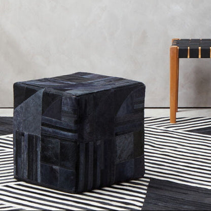 Bosie Black and Grey Deco Hair on Leather Pouffe | Safira