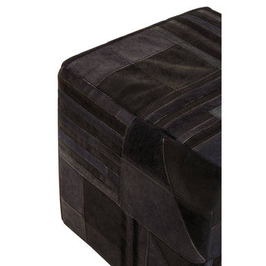 Bosie Black and Grey Deco Hair on Leather Pouffe | Safira