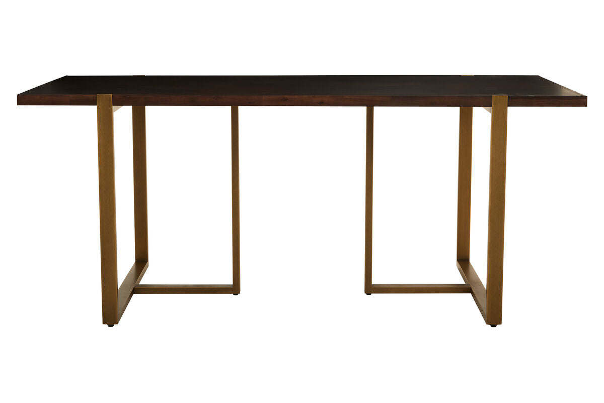 Grey Acacia Veneer Chevron Wood Rectangular Top Dining Table with Antique Brass Frame | Brando
