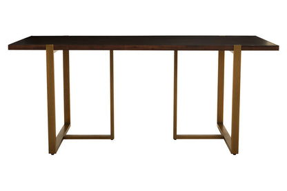 Grey Acacia Veneer Chevron Wood Rectangular Top Dining Table with Antique Brass Frame | Brando