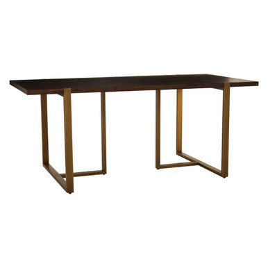 Grey Acacia Veneer Chevron Wood Rectangular Top Dining Table with Antique Brass Frame | Brando