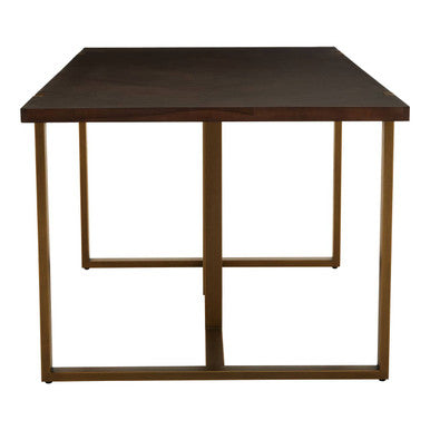 Grey Acacia Veneer Chevron Wood Rectangular Top Dining Table with Antique Brass Frame | Brando