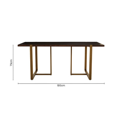 Grey Acacia Veneer Chevron Wood Rectangular Top Dining Table with Antique Brass Frame | Brando